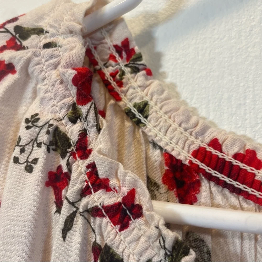 Old Navy Red Fit and Flare Flower Dress with Bishop Sleeves Girls 14-16 🌸​